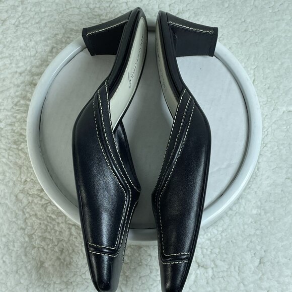 Apostrophe Mules Womens Size 7.5 Black Slide On Mules 2 Inch Block Heel Leather - Picture 8 of 10